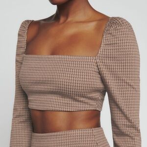 Reformation Plaid Retro Ladue Square Neck Long Sleeve Crop Top Size M
